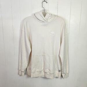 Roots Cream Cloud Fleece Hoodie Sweatshirt Beaver Logo Cabincore Small Medium